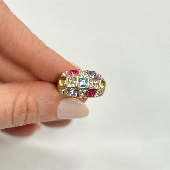 Yellow Sterling Silver Multicolored CZ Ring Size #7.5 Sample - Picture 2 of 10